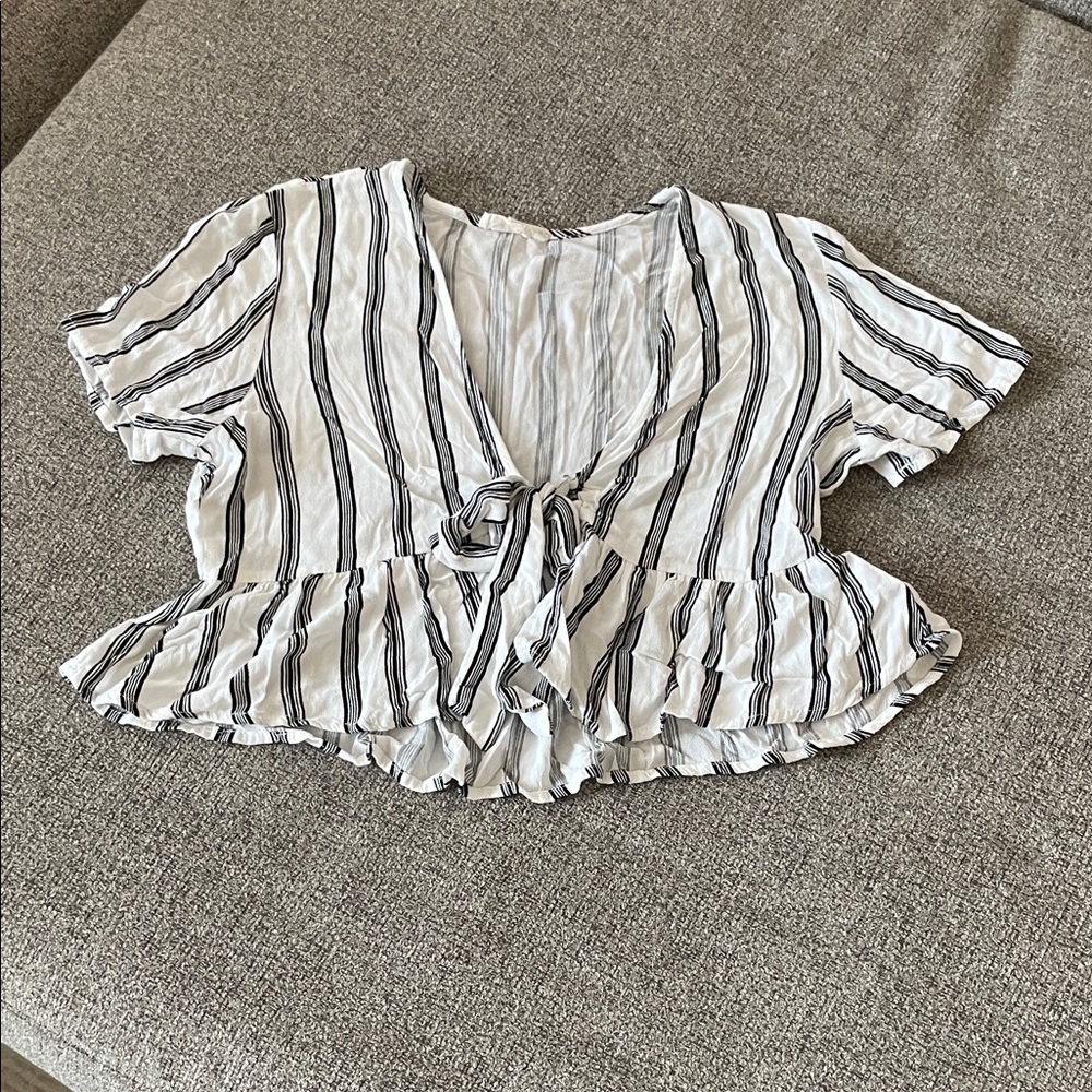 PacSun's LA Hearts brand Black and White Striped Tie-Front Blouse